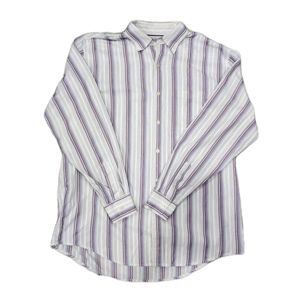 Tasso Elba Shirt Mens Medium  Striped Long Sleeve Button Up Cotton Multicolor
